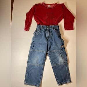 Kids outfit jeans and teddy shirt size 4 petit bateau / Oshkosh